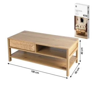 Mesa de Centro com 1 Gaveta em Corda "Bella" (100x50x40 cm)