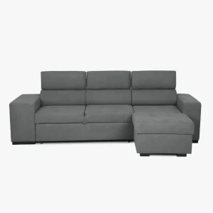 Sofá Cama 4 Lugares com Chaise Longue e Cabeceiras Ajustáveis LINO